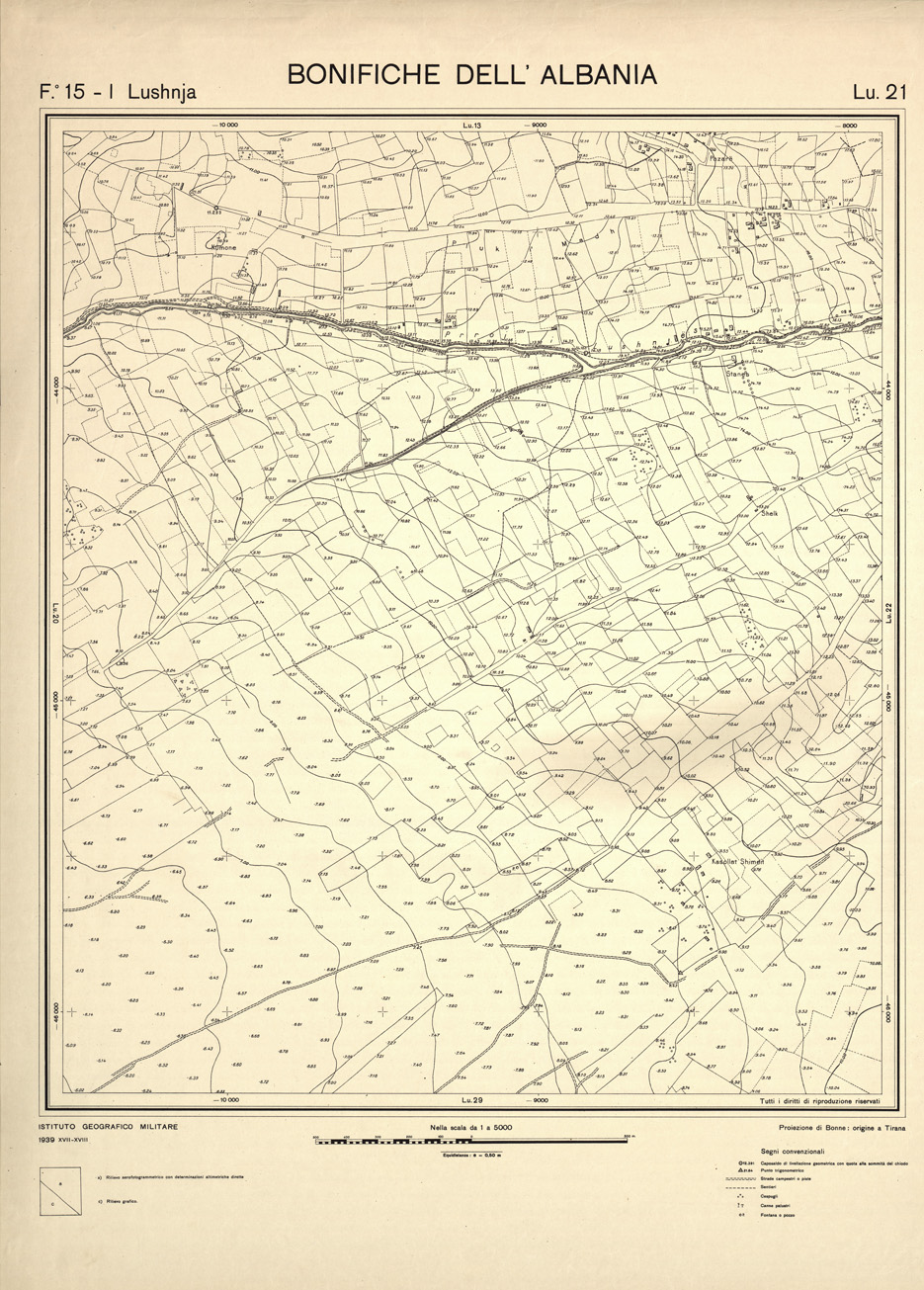 (N:32164) ENTE PER LE BONIFICHE ALBANESI - FOGLIO 15 I - LUSHNJA LU 21 (SE006533) Carte e stampe antiche: riproduzione a colori su carta (formato A1)