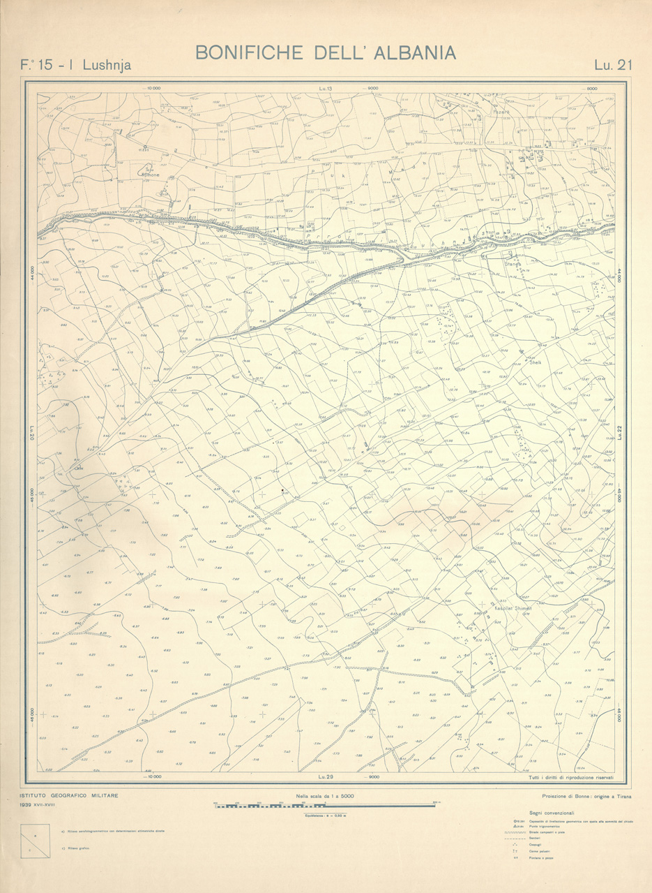 (N:32167) ENTE PER LE BONIFICHE ALBANESI - FOGLIO 15 I - LUSHNJA LU 21 COPIA (SE006534) Carte e stampe antiche: riproduzione a colori su carta (formato A1)