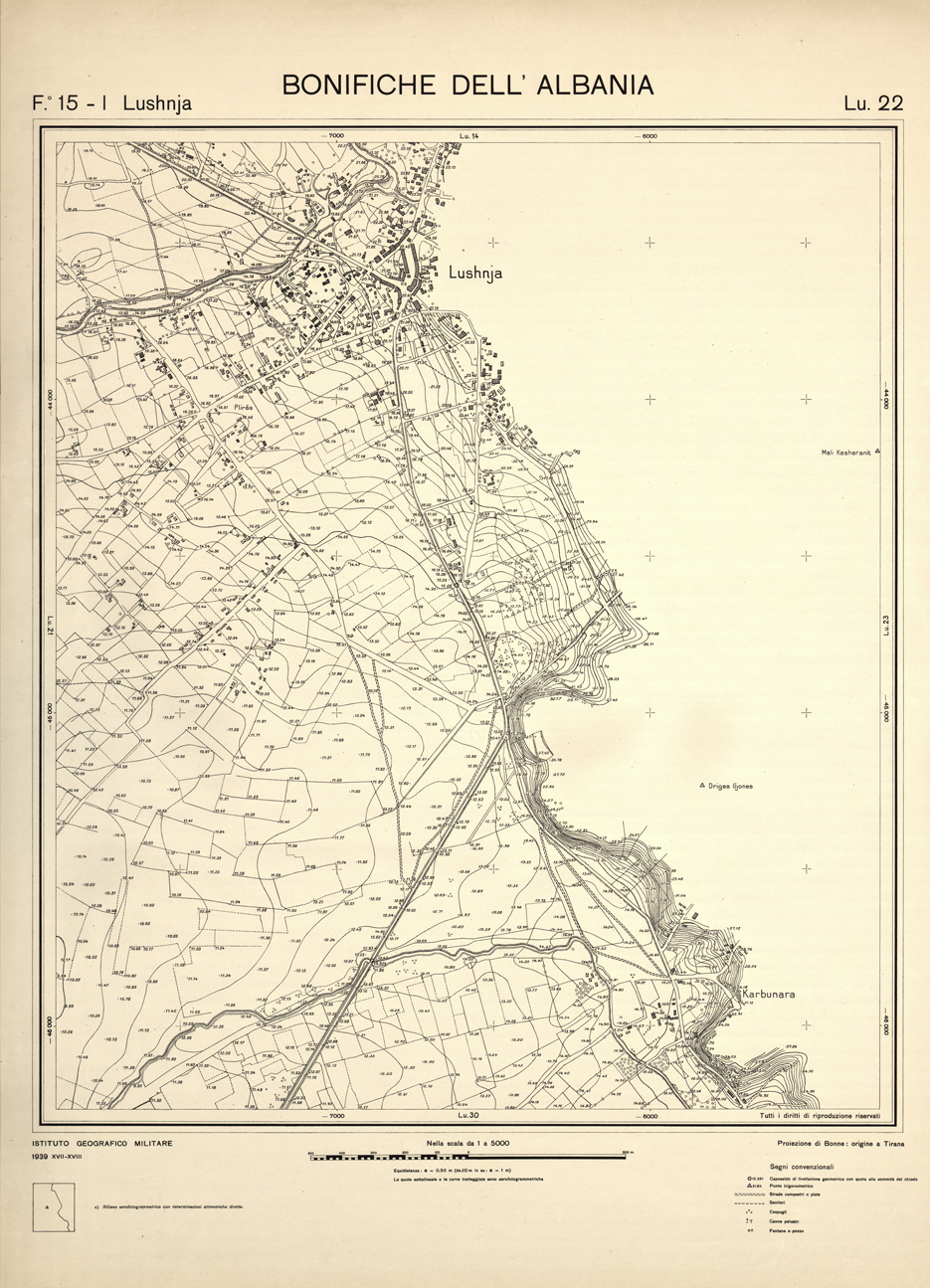 (N:32169) ENTE PER LE BONIFICHE ALBANESI - FOGLIO 15 I - LUSHNJA LU 22 (SE006535) Carte e stampe antiche: riproduzione a colori su carta (formato A1)