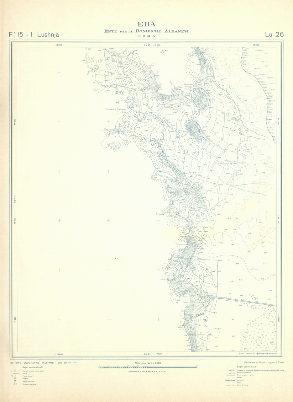 (N:32178) ENTE PER LE BONIFICHE ALBANESI - FOGLIO 15 I - LUSHNJA LU 26 (SE006536) Carte e stampe antiche: riproduzione a colori su carta (formato A1)