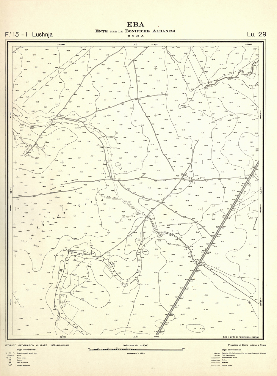(N:32183) ENTE PER LE BONIFICHE ALBANESI - FOGLIO 15 I - LUSHNJA LU 29 (SE006539) Carte e stampe antiche: riproduzione a colori su carta (formato A1)