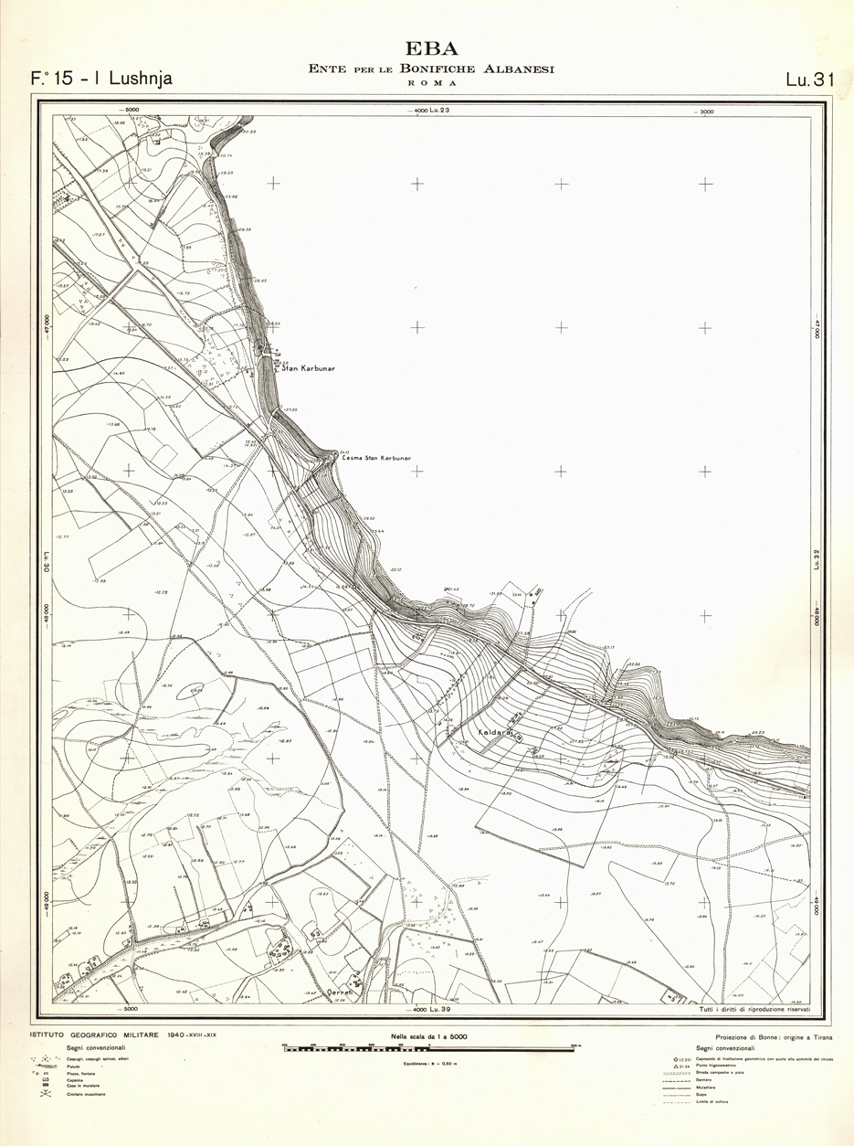(N:32189) ENTE PER LE BONIFICHE ALBANESI - FOGLIO 15 I - LUSHNJA LU 31 (SE006541) Carte e stampe antiche: riproduzione a colori su carta (formato A1)