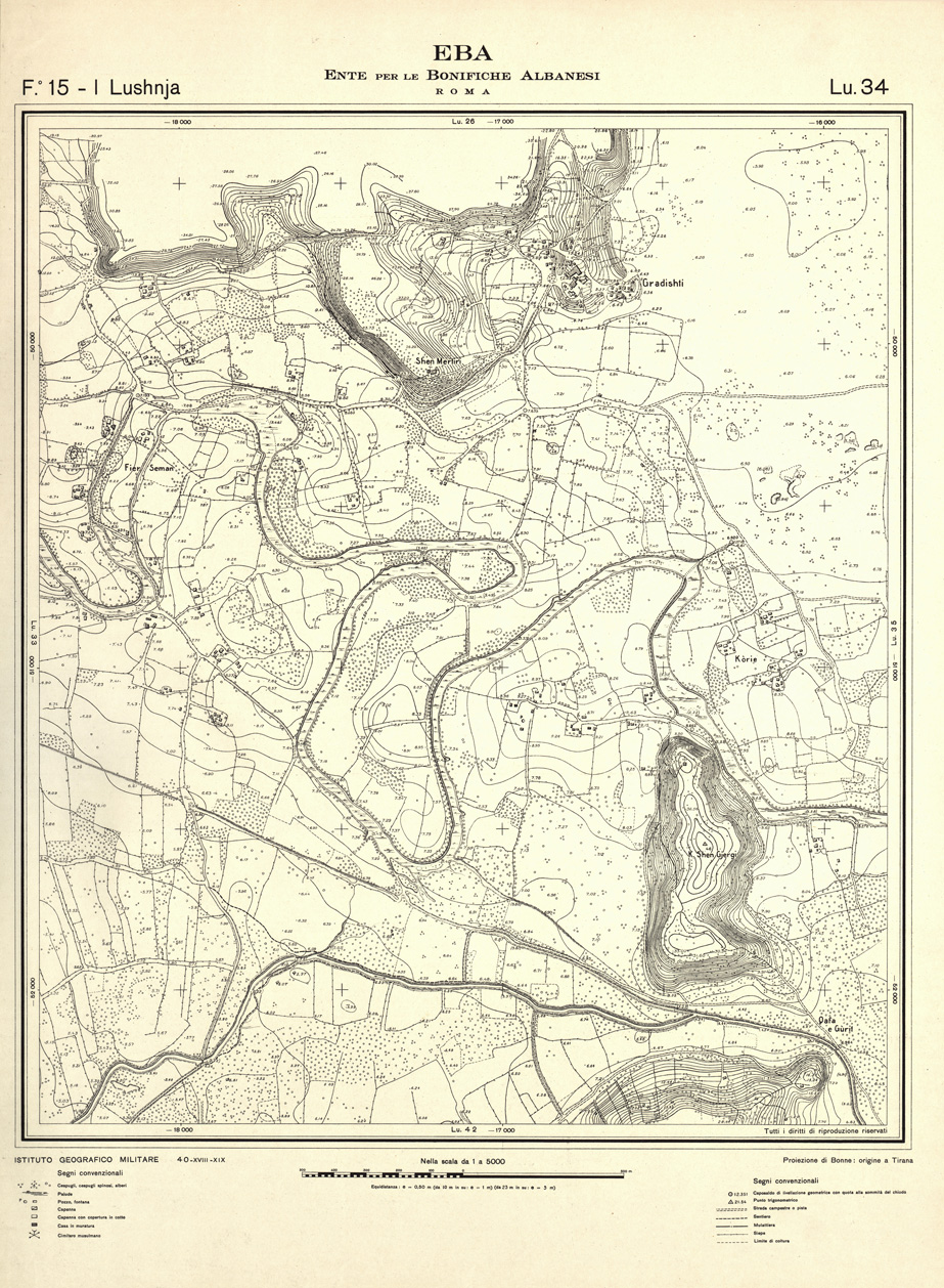 (N:32201) ENTE PER LE BONIFICHE ALBANESI - FOGLIO 15 I - LUSHNJA LU 34 (SE006543) Carte e stampe antiche: riproduzione a colori su carta (formato A1)