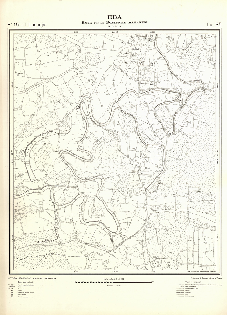 (N:32203) ENTE PER LE BONIFICHE ALBANESI - FOGLIO 15 I - LUSHNJA LU 35 (SE006544) Carte e stampe antiche: riproduzione a colori su carta (formato A1)