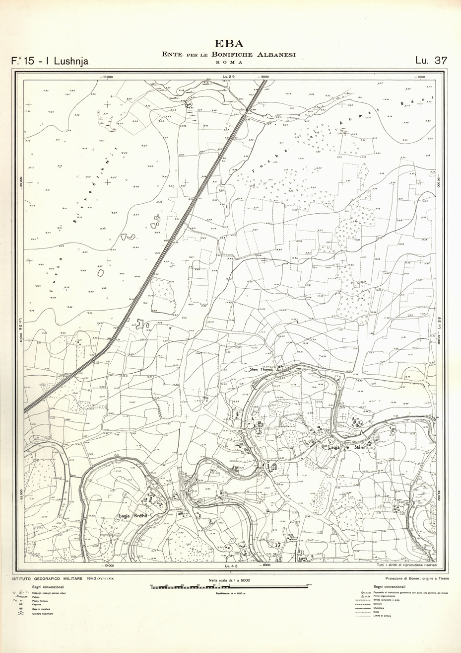 (N:32213) ENTE PER LE BONIFICHE ALBANESI - FOGLIO 15 I - LUSHNJA LU 37 (SE006546) Carte e stampe antiche: riproduzione a colori su carta (formato A1)