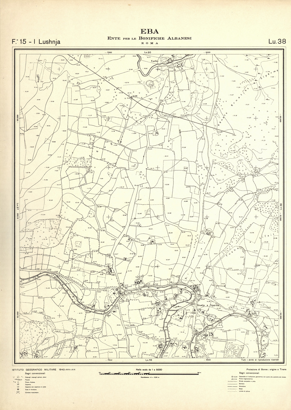 (N:32214) ENTE PER LE BONIFICHE ALBANESI - FOGLIO 15 I - LUSHNJA LU 38 (SE006547) Carte e stampe antiche: riproduzione a colori su carta (formato A1)