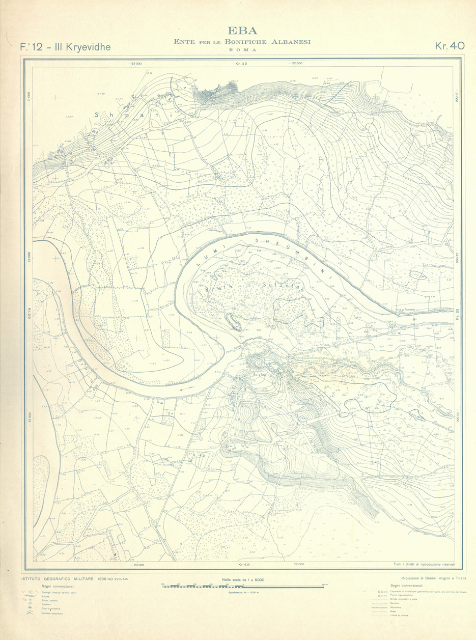 (N:32253) ENTE PER LE BONIFICHE ALBANESI - FOGLIO 12 III - KRYEVIDHE KR 40 COPIA (SE006562) Carte e stampe antiche: riproduzione a colori su carta (formato A1)