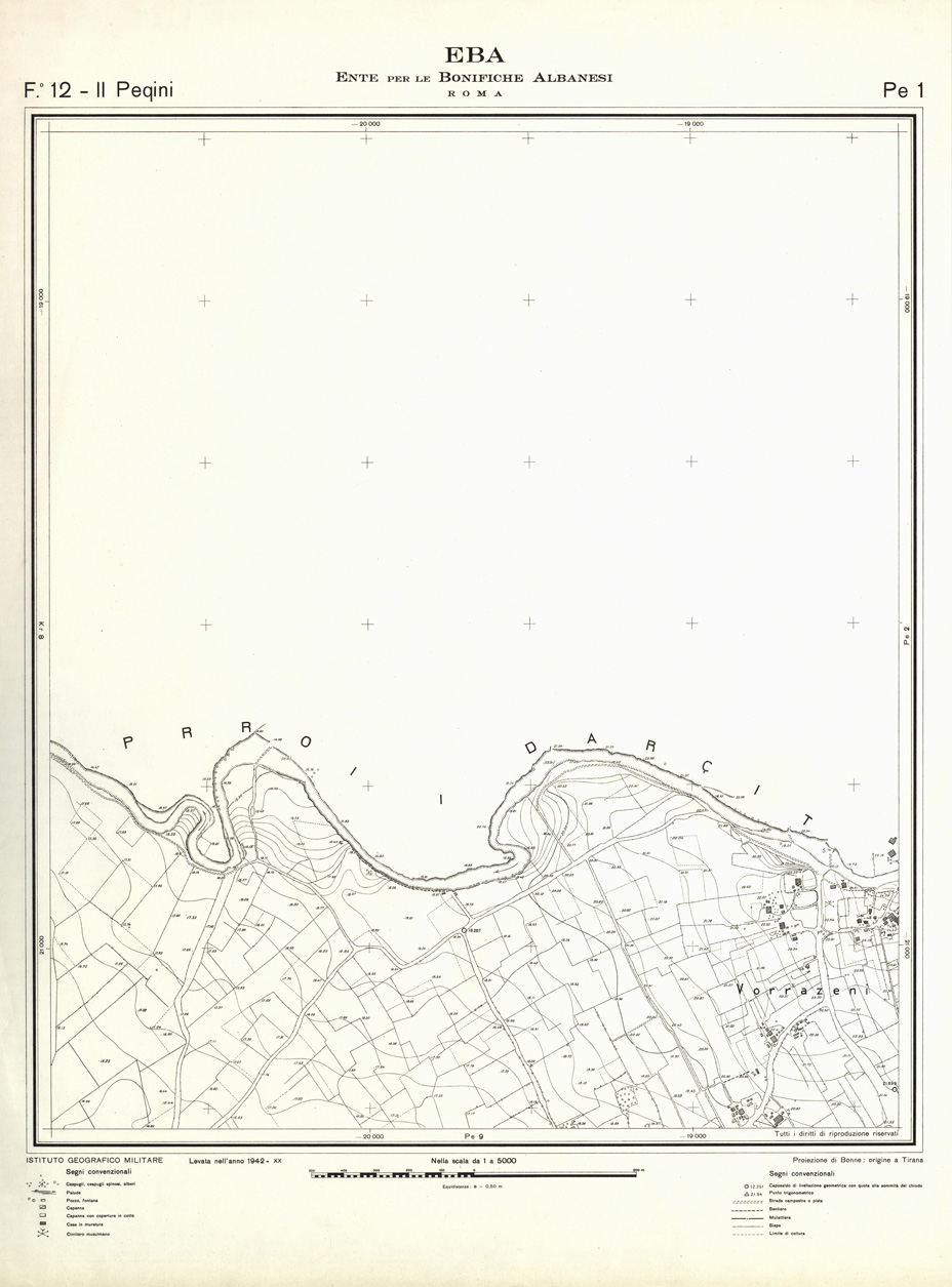 (N:32255) ENTE PER LE BONIFICHE ALBANESI - FOGLIO 12 II - PEQUINI PE 01 (SE006565) Carte e stampe antiche: riproduzione a colori su carta (formato A1)