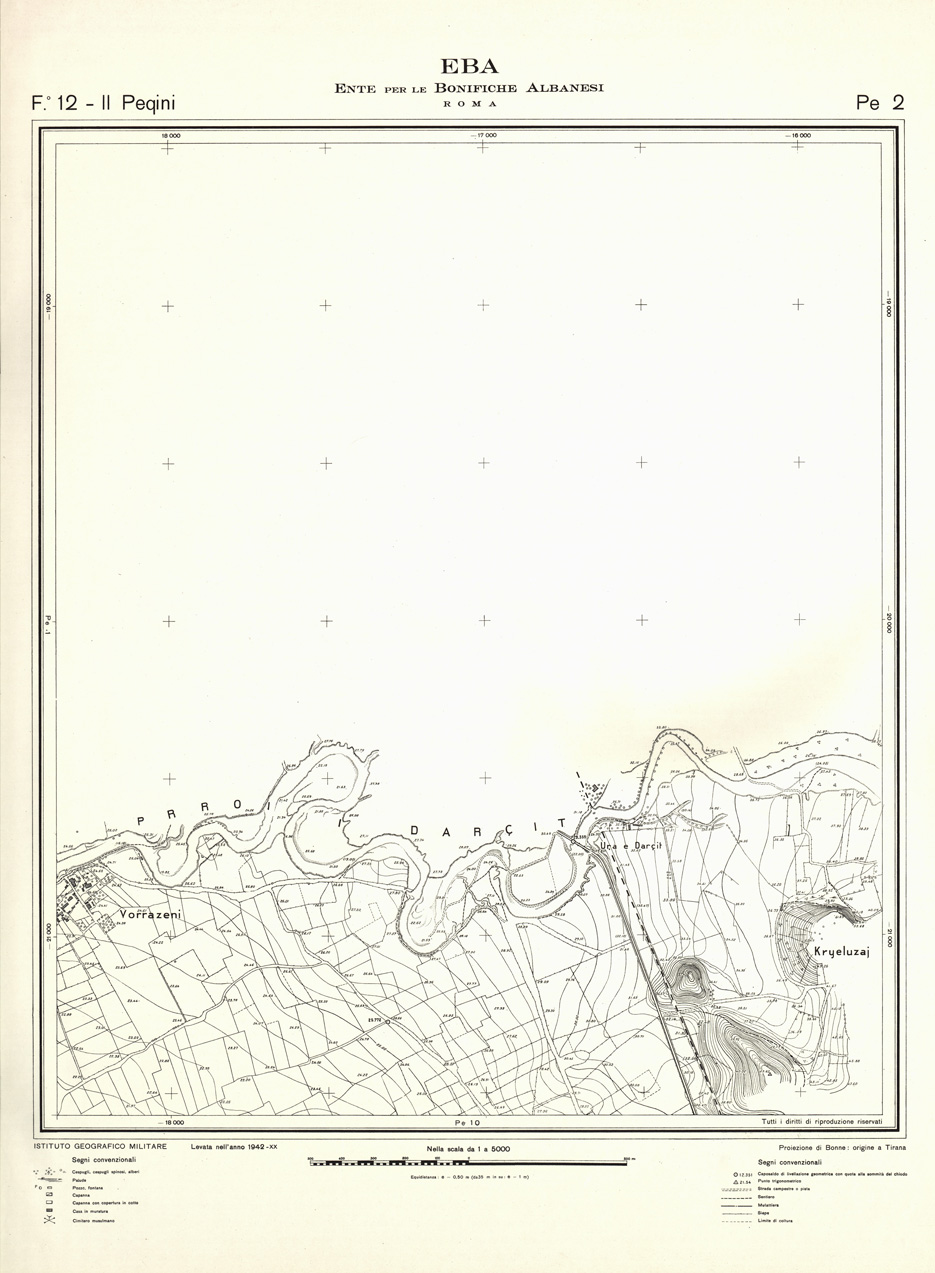 (N:32256) ENTE PER LE BONIFICHE ALBANESI - FOGLIO 12 II - PEQUINI PE 02 (SE006566) Carte e stampe antiche: riproduzione a colori su carta (formato A1)