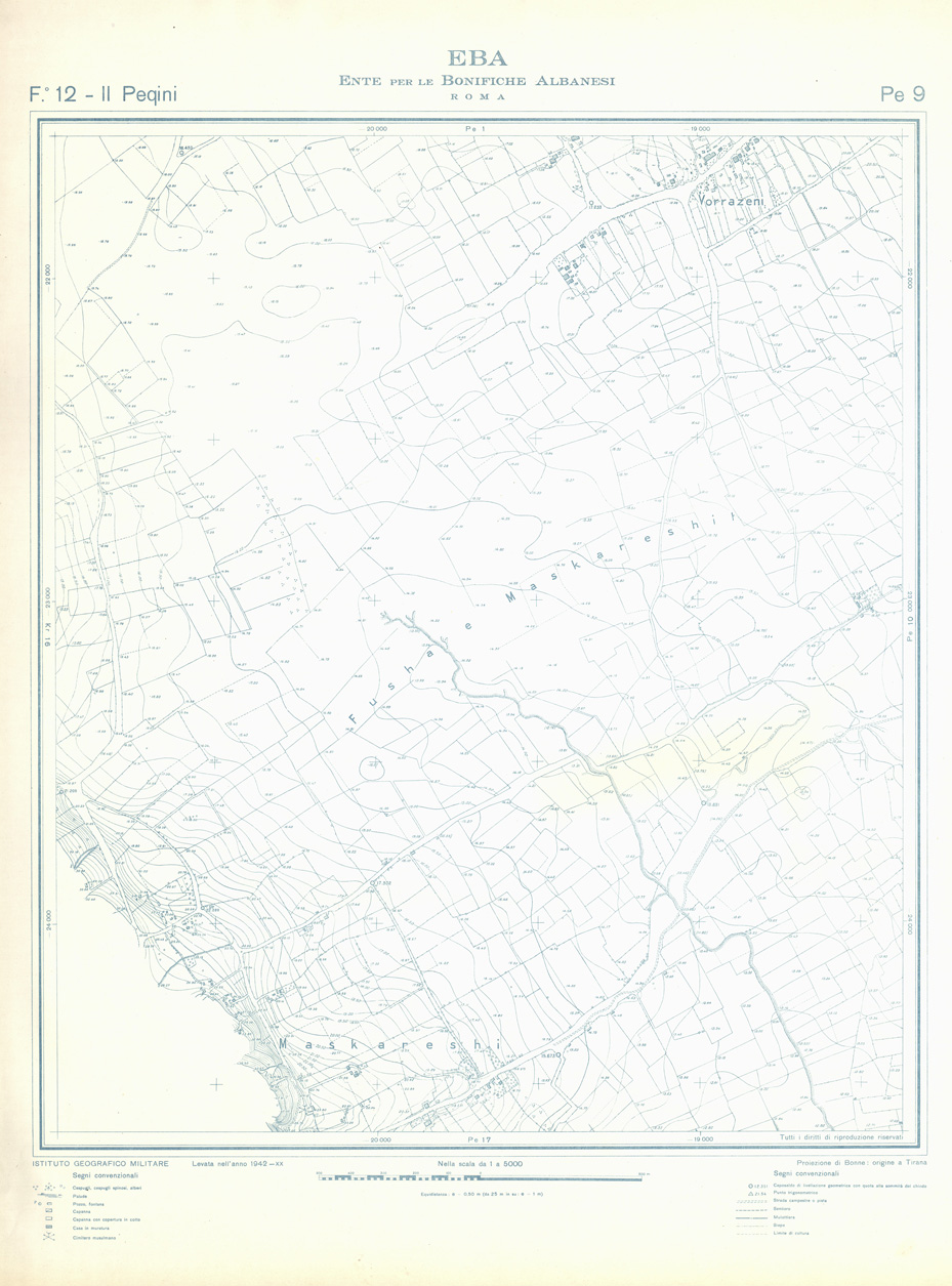 (N:32257) ENTE PER LE BONIFICHE ALBANESI - FOGLIO 12 II - PEQUINI PE 09 (SE006567) Carte e stampe antiche: riproduzione a colori su carta (formato A1)