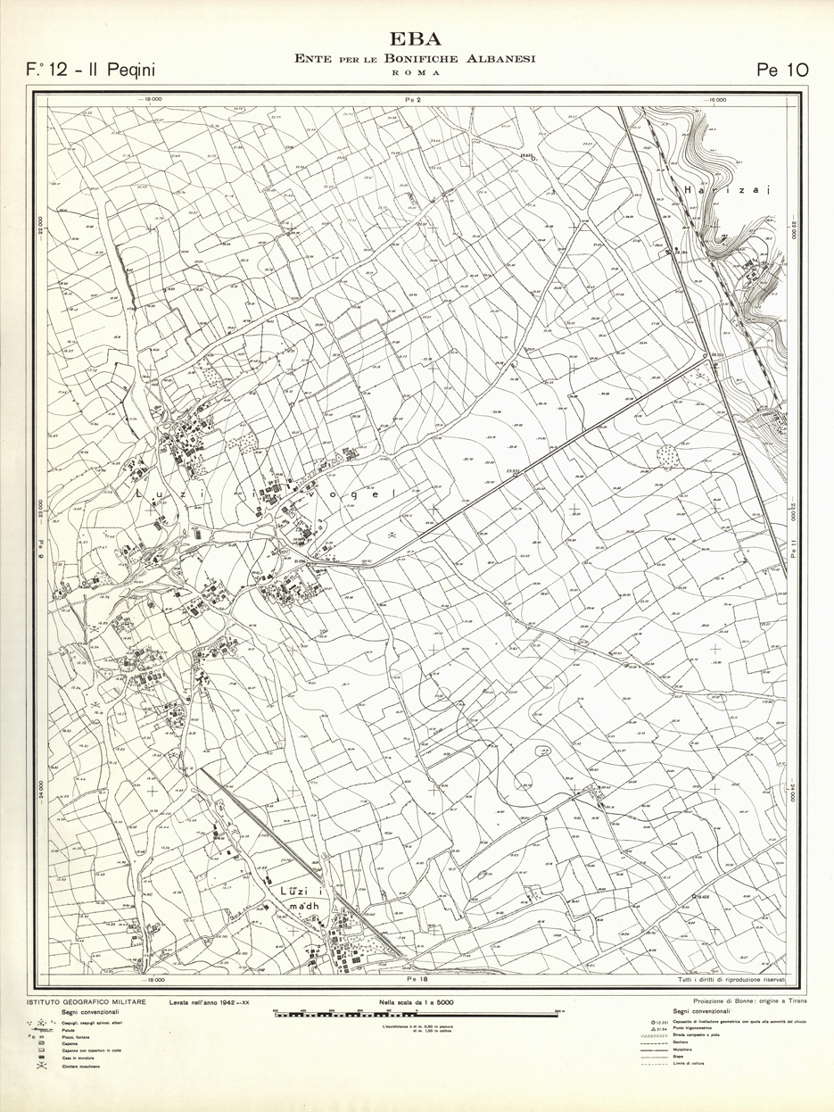 (N:32258) ENTE PER LE BONIFICHE ALBANESI - FOGLIO 12 II - PEQUINI PE 10 (SE006568) Carte e stampe antiche: riproduzione a colori su carta (formato A1)