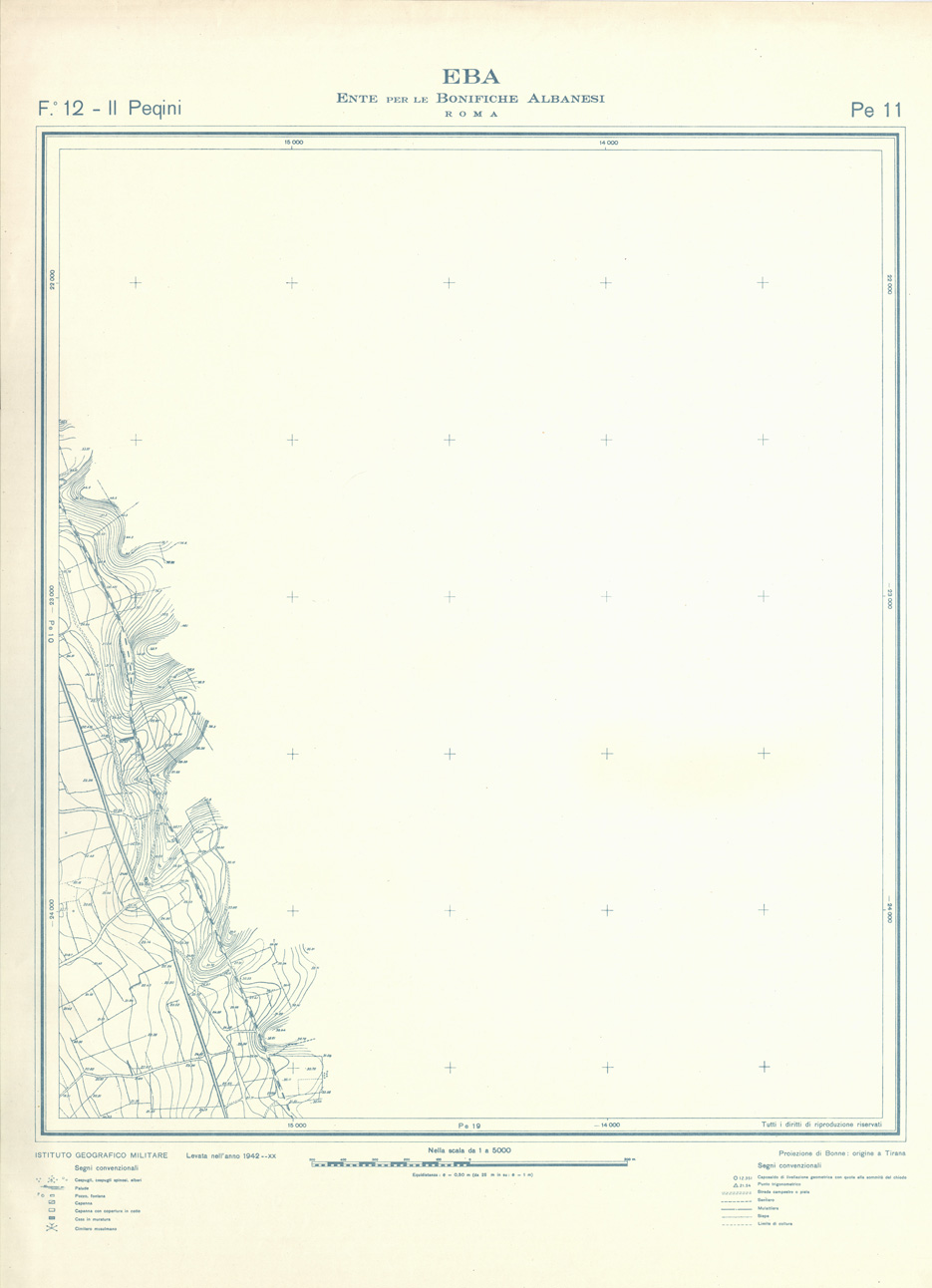 (N:32259) ENTE PER LE BONIFICHE ALBANESI - FOGLIO 12 II - PEQUINI PE 11 (SE006569) Carte e stampe antiche: riproduzione a colori su carta (formato A1)