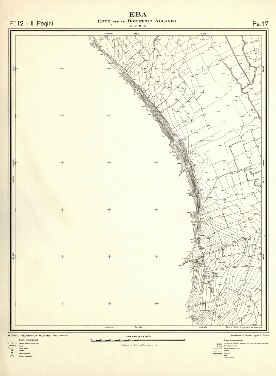 (N:32260) ENTE PER LE BONIFICHE ALBANESI - FOGLIO 12 II - PEQUINI PE 17 (SE006570) Carte e stampe antiche: riproduzione a colori su carta (formato A1)