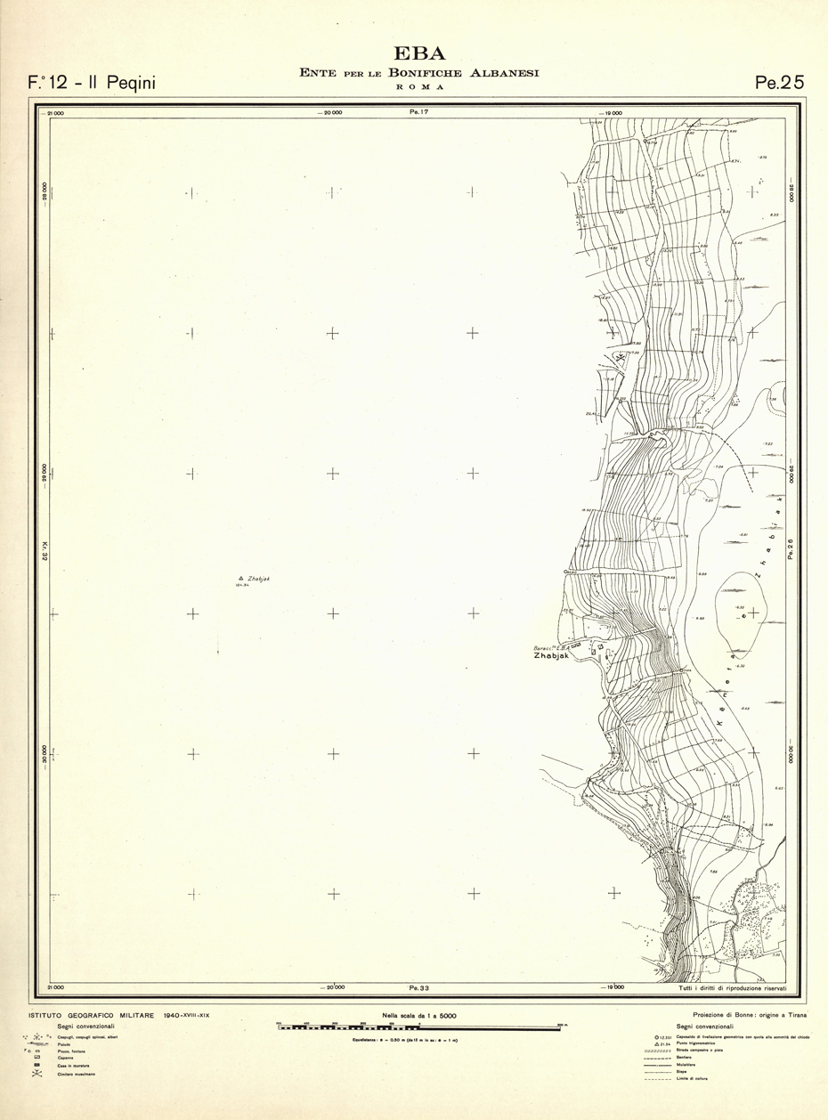 (N:32263) ENTE PER LE BONIFICHE ALBANESI - FOGLIO 12 II - PEQUINI PE 25 (SE006573) Carte e stampe antiche: riproduzione a colori su carta (formato A1)