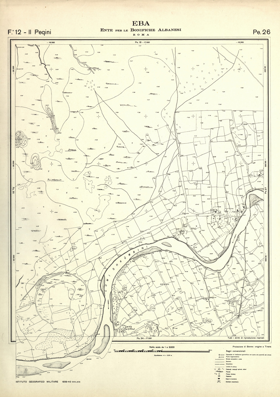 (N:32264) ENTE PER LE BONIFICHE ALBANESI - FOGLIO 12 II - PEQUINI PE 26 (SE006574) Carte e stampe antiche: riproduzione a colori su carta (formato A1)