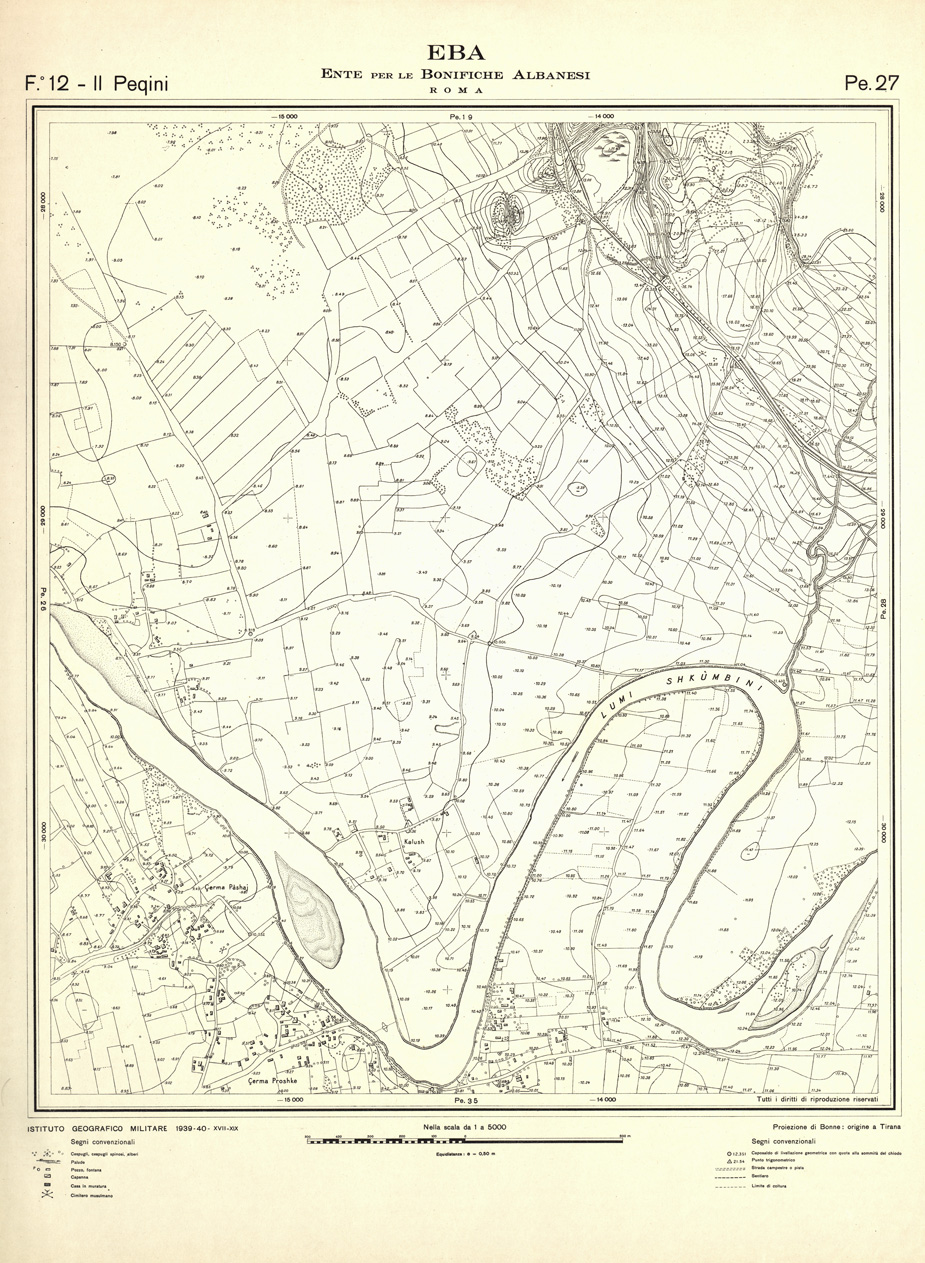 (N:32265) ENTE PER LE BONIFICHE ALBANESI - FOGLIO 12 II - PEQUINI PE 27 (SE006575) Carte e stampe antiche: riproduzione a colori su carta (formato A1)