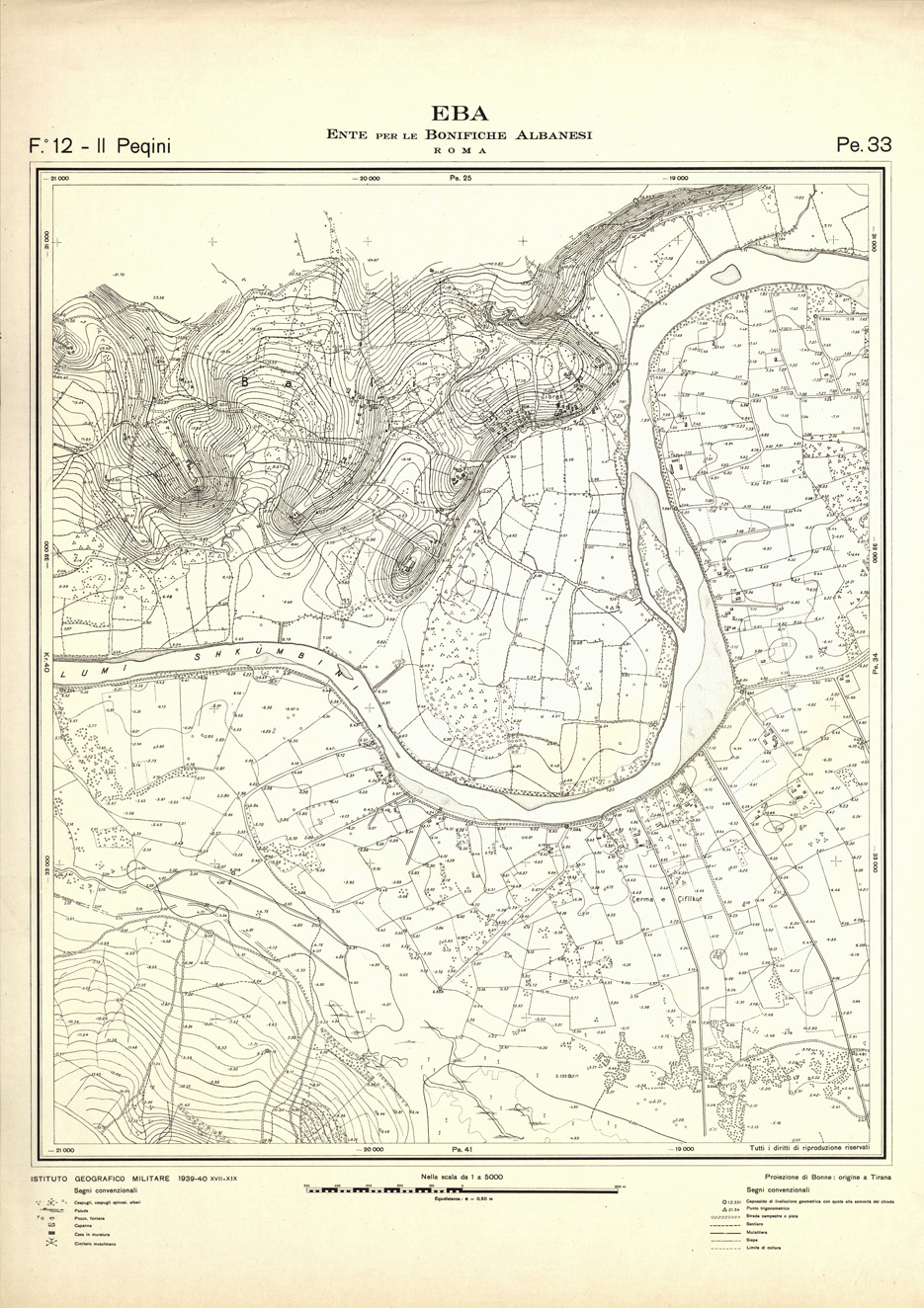 (N:32268) ENTE PER LE BONIFICHE ALBANESI - FOGLIO 12 II - PEQUINI PE 33 (SE006578) Carte e stampe antiche: riproduzione a colori su carta (formato A1)