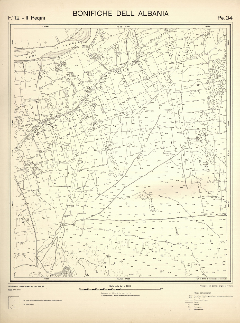 (N:32269) ENTE PER LE BONIFICHE ALBANESI - FOGLIO 12 II - PEQUINI PE 34 (SE006579) Carte e stampe antiche: riproduzione a colori su carta (formato A1)