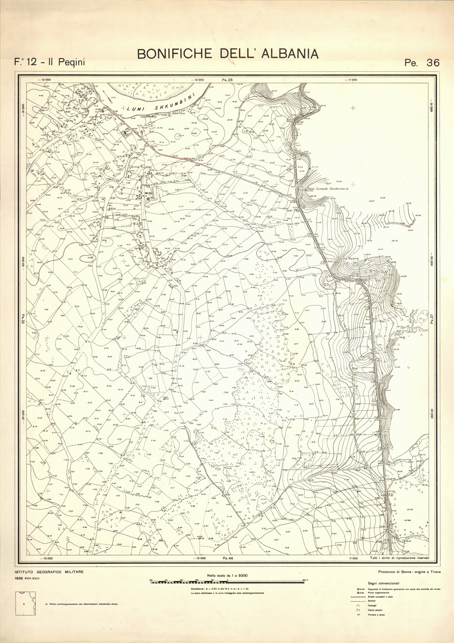 (N:32271) ENTE PER LE BONIFICHE ALBANESI - FOGLIO 12 II - PEQUINI PE 36 (SE006581) Carte e stampe antiche: riproduzione a colori su carta (formato A1)