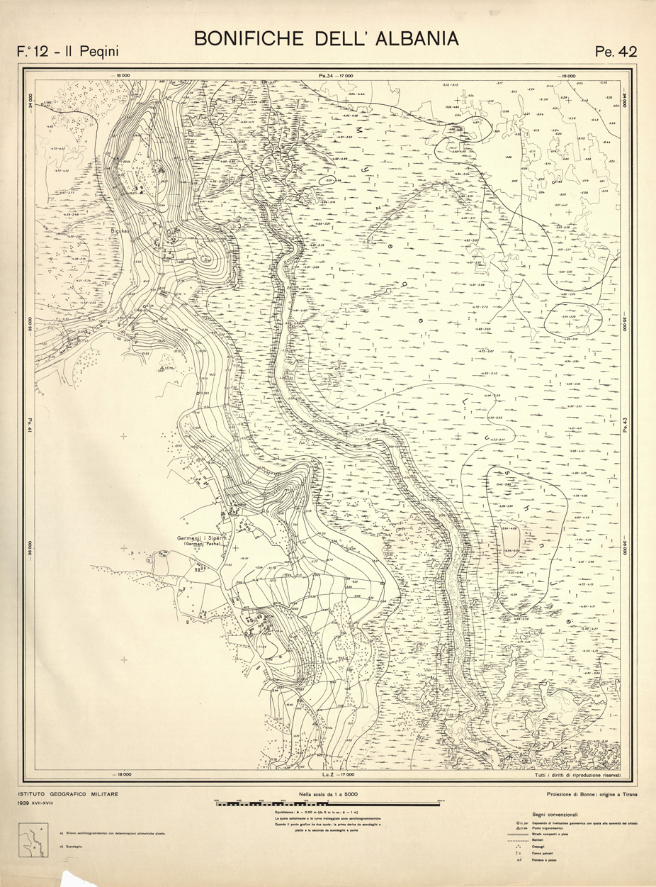 (N:32273) ENTE PER LE BONIFICHE ALBANESI - FOGLIO 12 II - PEQUINI PE 42 (SE006583) Carte e stampe antiche: riproduzione a colori su carta (formato A1)