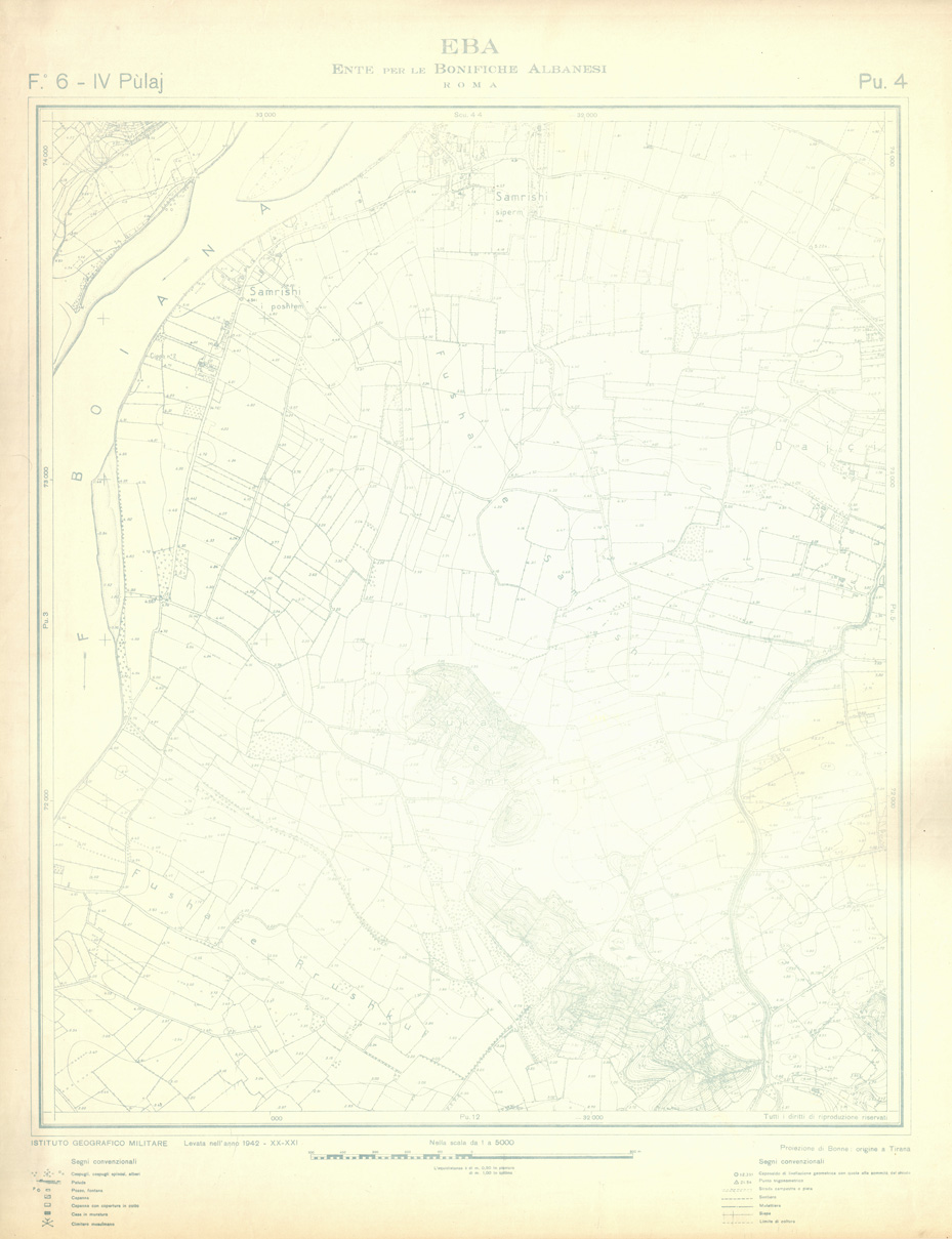 (N:32277) ENTE PER LE BONIFICHE ALBANESI - FOGLIO 06 IV - PULAJ PU 04 (SE006587) Carte e stampe antiche: riproduzione a colori su carta (formato A1)