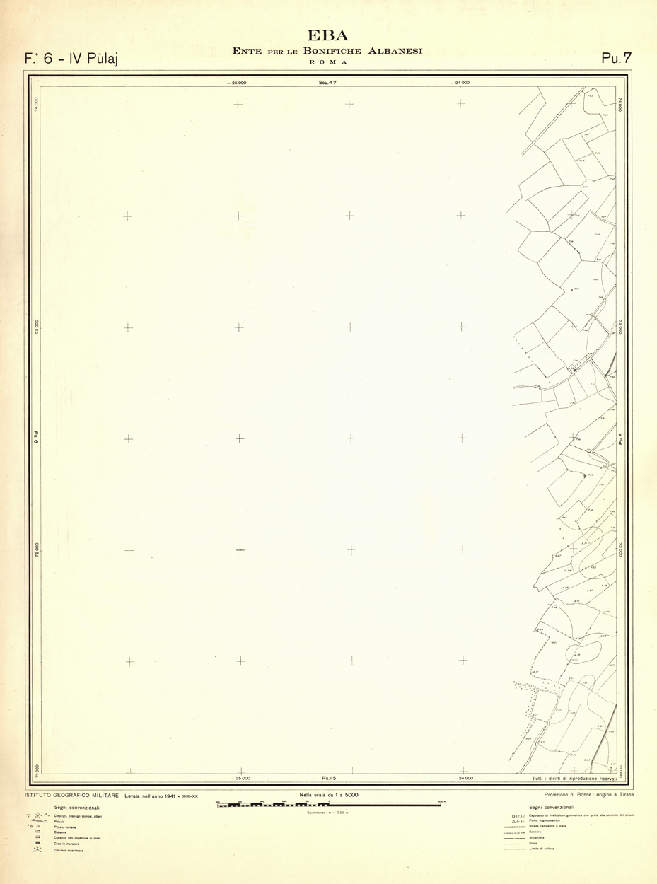 (N:32278) ENTE PER LE BONIFICHE ALBANESI - FOGLIO 06 IV - PULAJ PU 07 (SE006588) Carte e stampe antiche: riproduzione a colori su carta (formato A1)