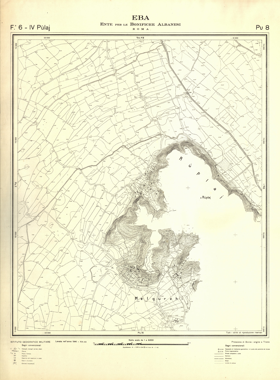 (N:32279) ENTE PER LE BONIFICHE ALBANESI - FOGLIO 06 IV - PULAJ PU 08 (SE006589) Carte e stampe antiche: riproduzione a colori su carta (formato A1)