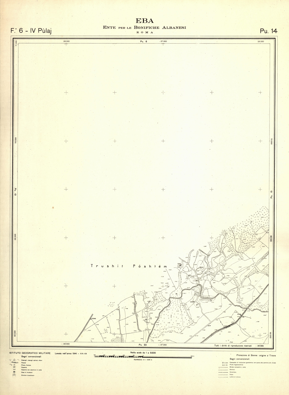 (N:32280) ENTE PER LE BONIFICHE ALBANESI - FOGLIO 06 IV - PULAJ PU 14 (SE006590) Carte e stampe antiche: riproduzione a colori su carta (formato A1)