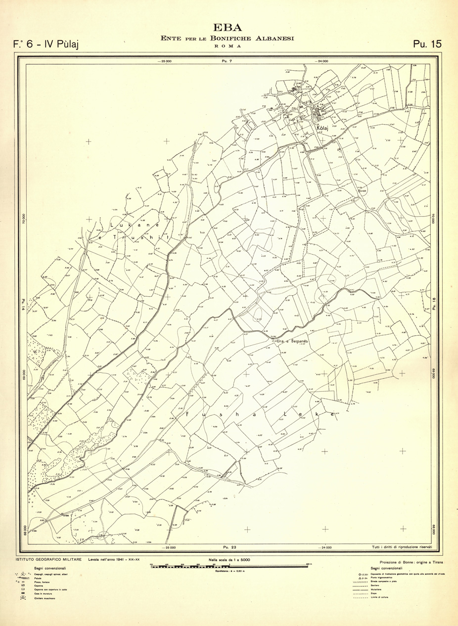 (N:32281) ENTE PER LE BONIFICHE ALBANESI - FOGLIO 06 IV - PULAJ PU 15 (SE006591) Carte e stampe antiche: riproduzione a colori su carta (formato A1)
