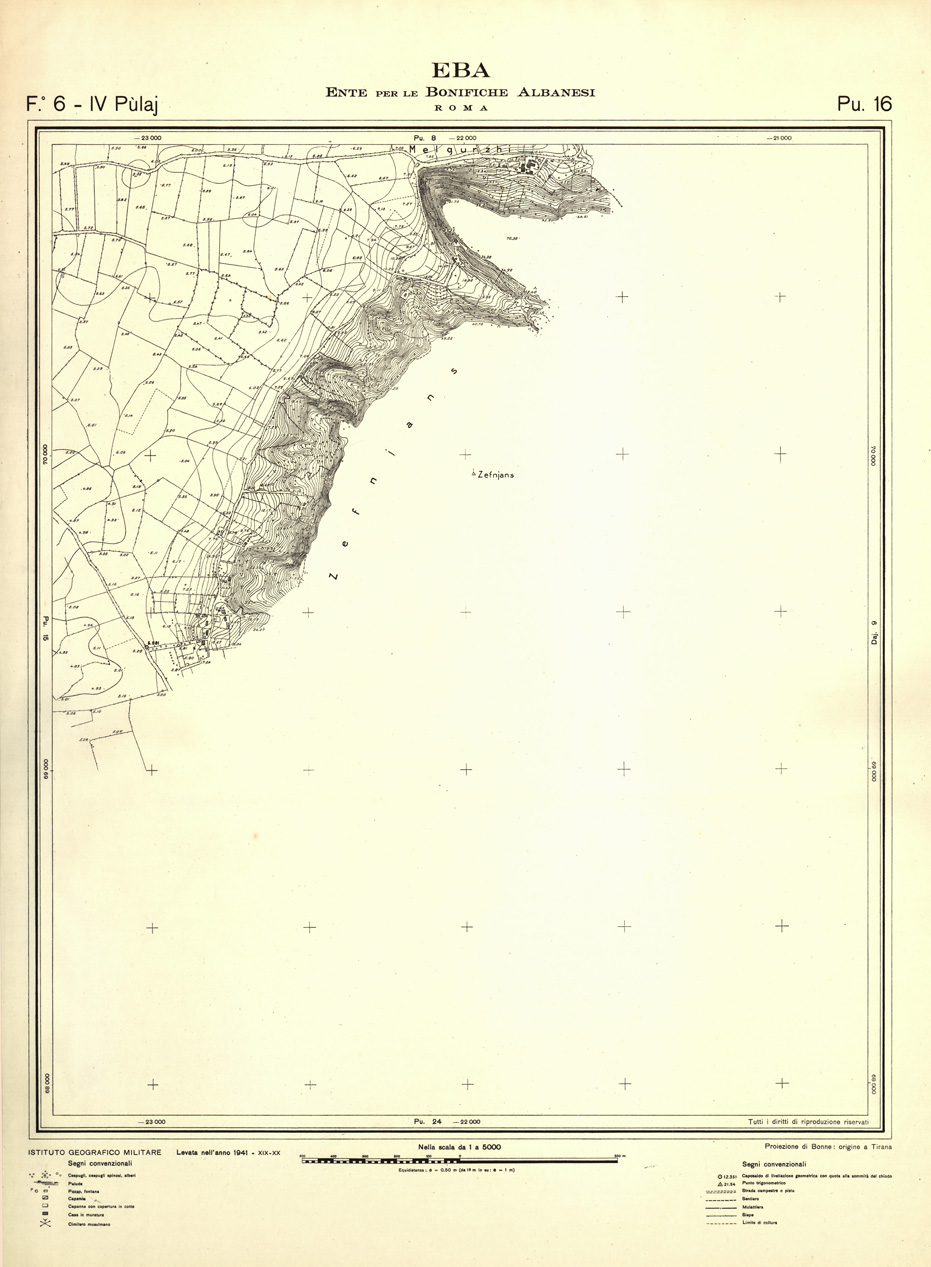 (N:32282) ENTE PER LE BONIFICHE ALBANESI - FOGLIO 06 IV - PULAJ PU 16 (SE006592) Carte e stampe antiche: riproduzione a colori su carta (formato A1)