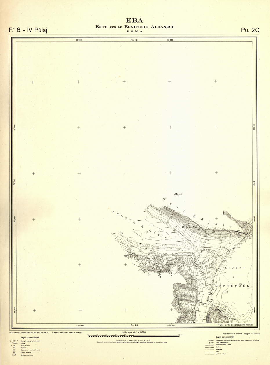 (N:32283) ENTE PER LE BONIFICHE ALBANESI - FOGLIO 06 IV - PULAJ PU 20 (SE006593) Carte e stampe antiche: riproduzione a colori su carta (formato A1)