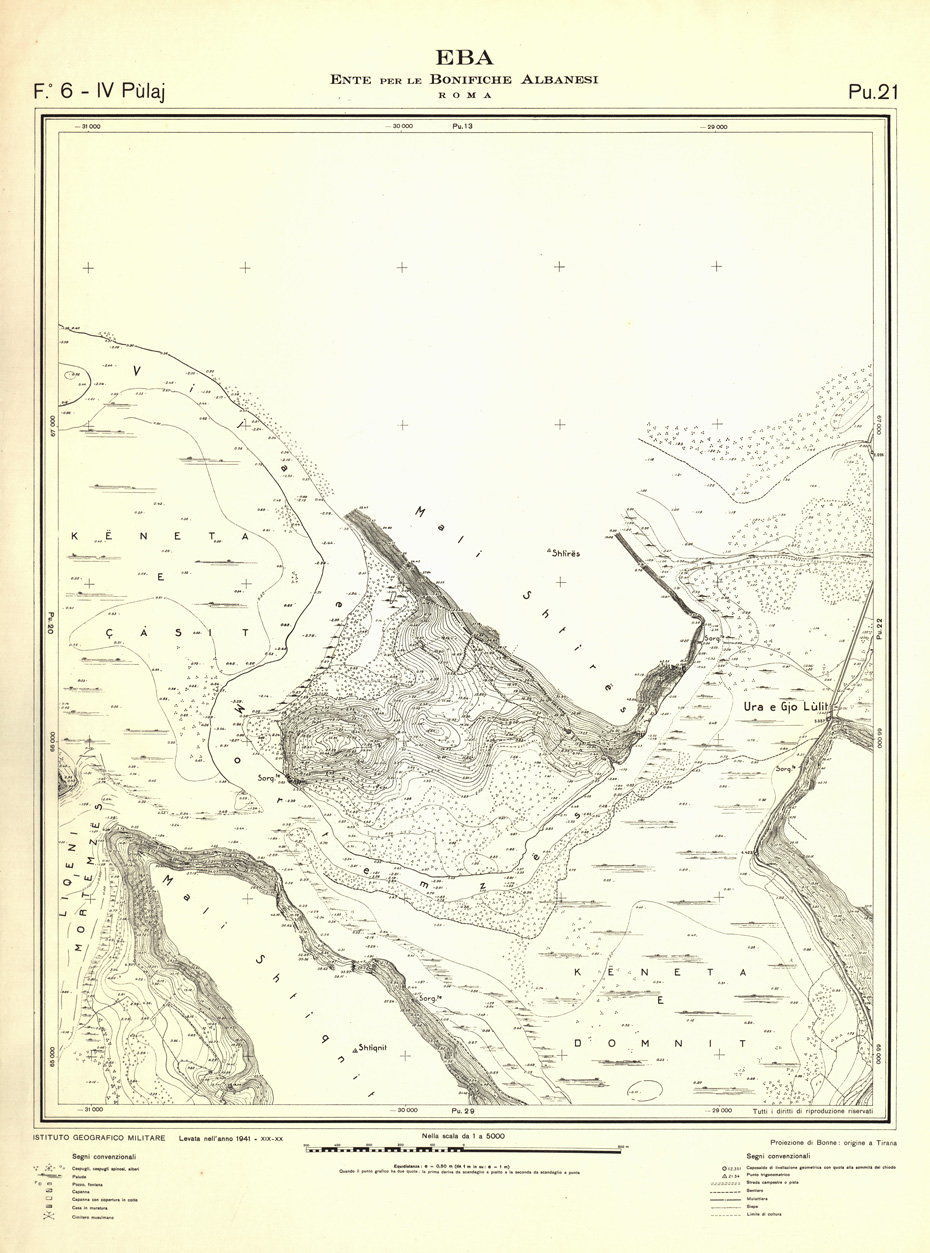 (N:32284) ENTE PER LE BONIFICHE ALBANESI - FOGLIO 06 IV - PULAJ PU 21 (SE006594) Carte e stampe antiche: riproduzione a colori su carta (formato A1)