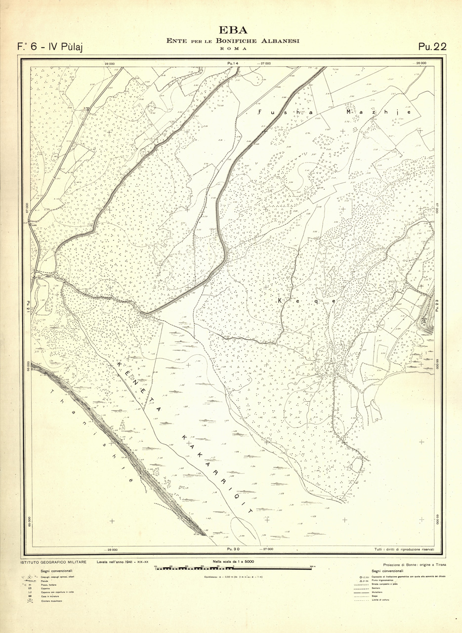 (N:32285) ENTE PER LE BONIFICHE ALBANESI - FOGLIO 06 IV - PULAJ PU 22 (SE006595) Carte e stampe antiche: riproduzione a colori su carta (formato A1)