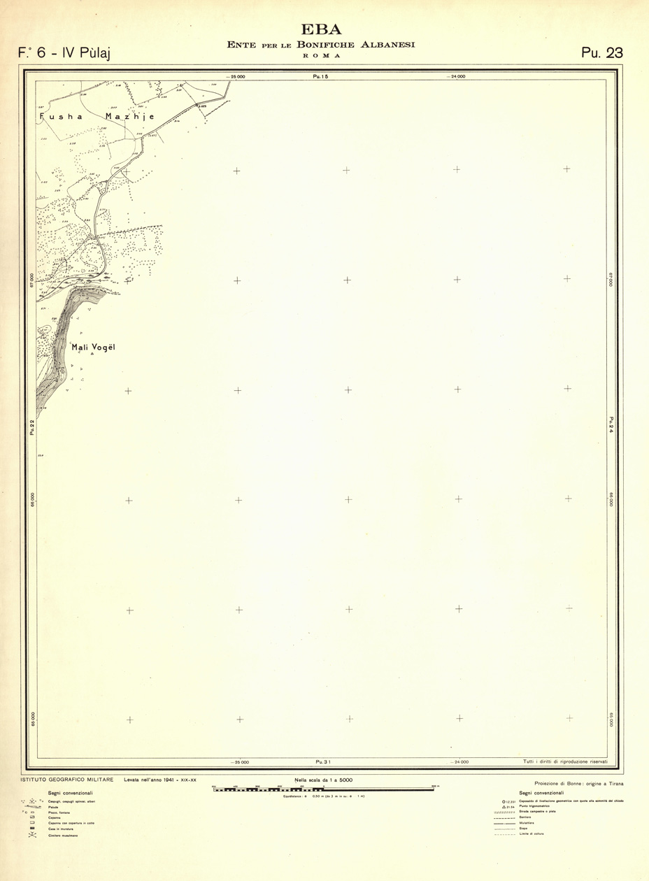 (N:32286) ENTE PER LE BONIFICHE ALBANESI - FOGLIO 06 IV - PULAJ PU 23 (SE006596) Carte e stampe antiche: riproduzione a colori su carta (formato A1)
