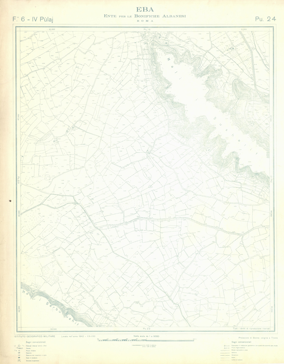 (N:32287) ENTE PER LE BONIFICHE ALBANESI - FOGLIO 06 IV - PULAJ PU 24 (SE006597) Carte e stampe antiche: riproduzione a colori su carta (formato A1)