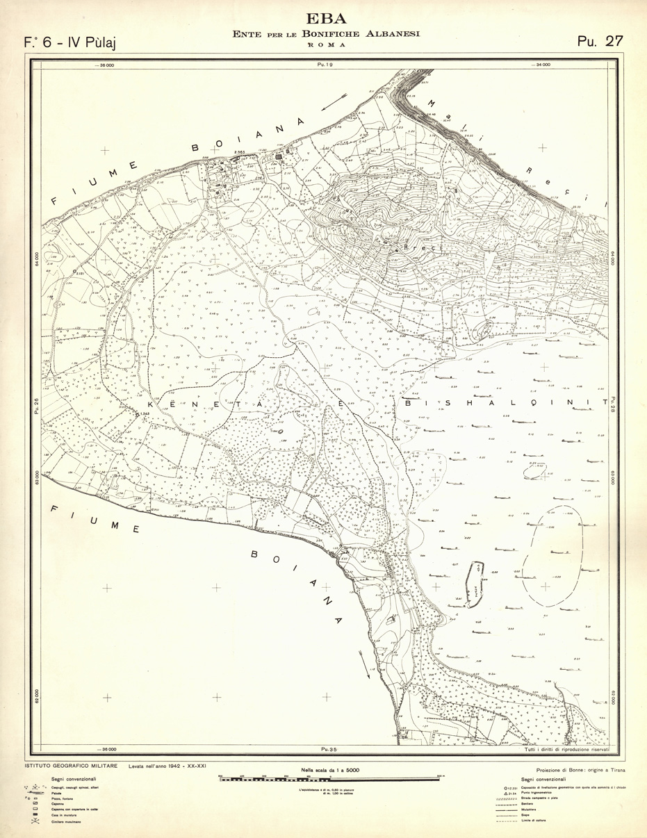 (N:32288) ENTE PER LE BONIFICHE ALBANESI - FOGLIO 06 IV - PULAJ PU 27 (SE006598) Carte e stampe antiche: riproduzione a colori su carta (formato A1)