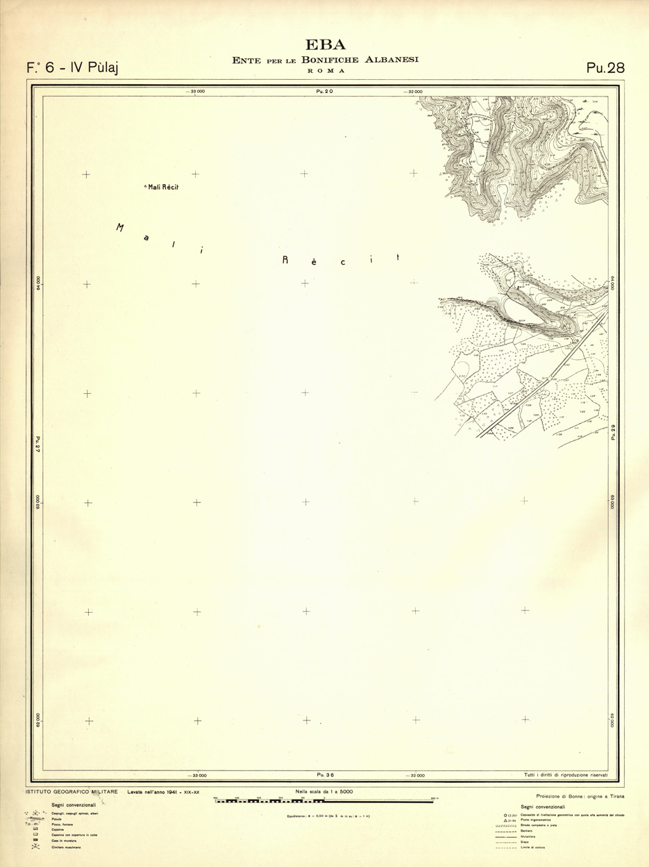 (N:32289) ENTE PER LE BONIFICHE ALBANESI - FOGLIO 06 IV - PULAJ PU 28 (SE006599) Carte e stampe antiche: riproduzione a colori su carta (formato A1)