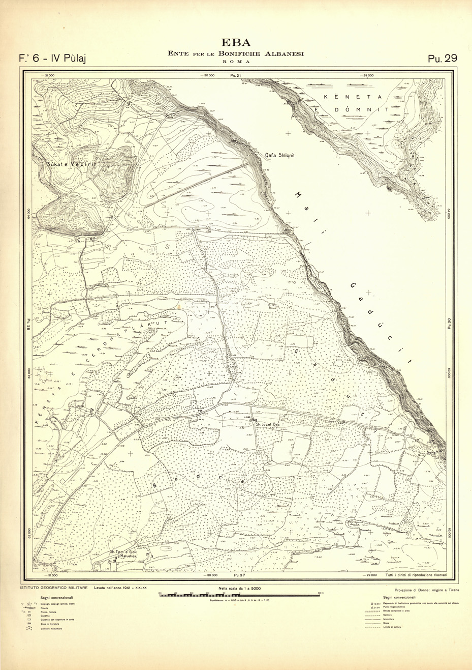 (N:32293) ENTE PER LE BONIFICHE ALBANESI - FOGLIO 06 IV - PULAJ PU 29 (SE006600) Carte e stampe antiche: riproduzione a colori su carta (formato A1)