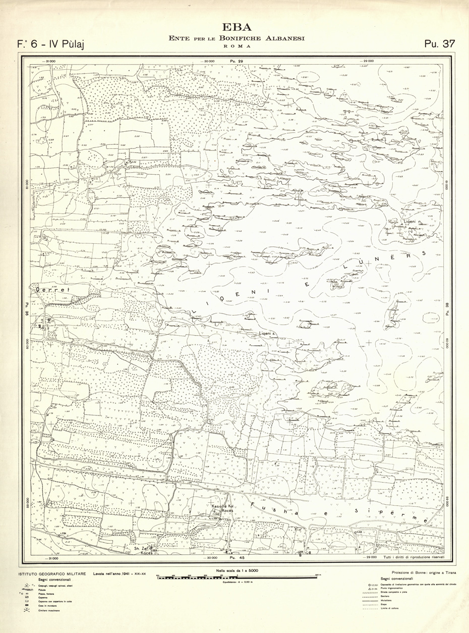 (N:32298) ENTE PER LE BONIFICHE ALBANESI - FOGLIO 06 IV - PULAJ PU 37 (SE006605) Carte e stampe antiche: riproduzione a colori su carta (formato A1)