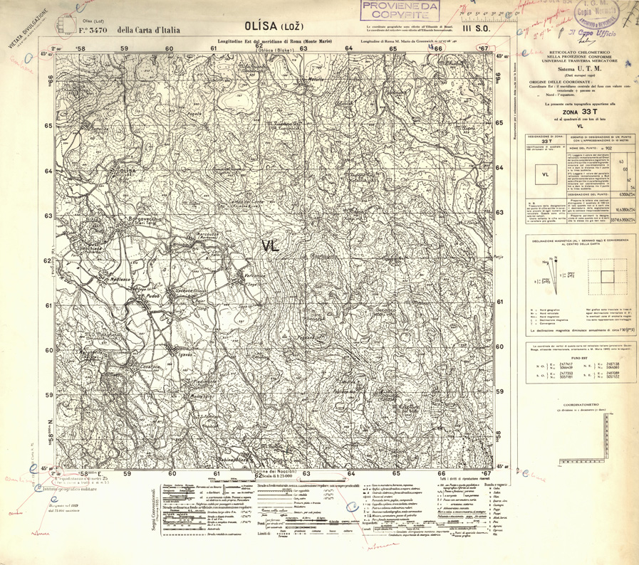 (N:32368) FOGLI OLTRE FRONTIERA - FOGLIO 3470 III S.O. OLISA (SE006671) Carte e stampe antiche: riproduzione a colori su carta (formato A1)