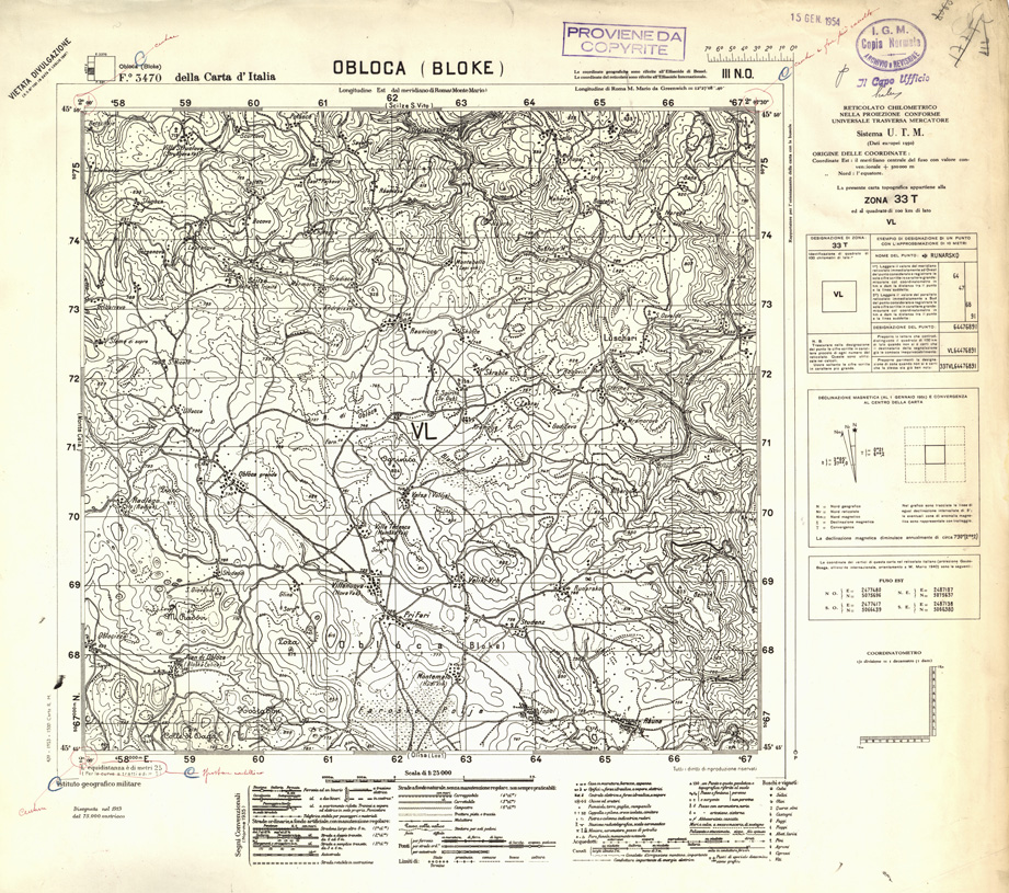 (N:32369) FOGLI OLTRE CONFINE - FOGLIO 3470 III N.O. OBLOCA (SE006672) Carte e stampe antiche: riproduzione a colori su carta (formato A1)