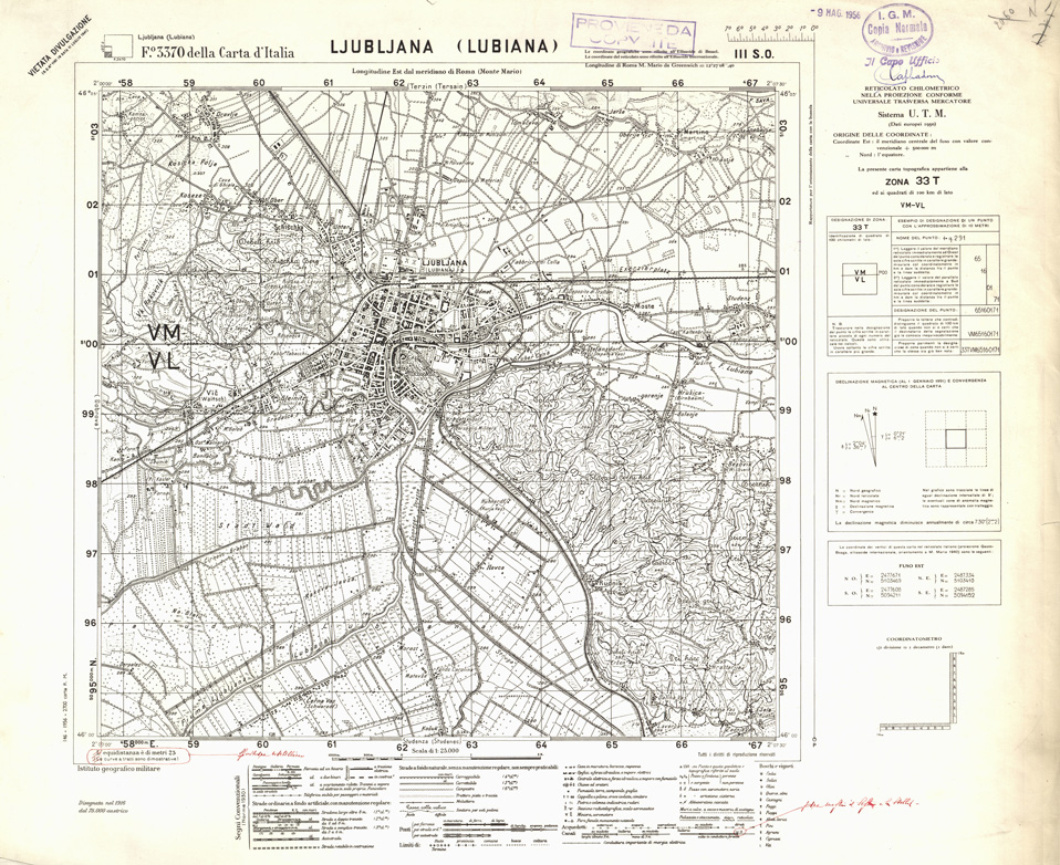 (N:32372) FOGLI OLTRE CONFINE - FOGLIO 3370 III S.O. LJUBLJANA (LUBIANA) (SE006675) Carte e stampe antiche: riproduzione a colori su carta (formato A1)