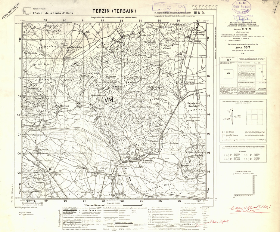 (N:32373) FOGLI OLTRE FRONTIERA - FOGLIO 3370 III N.O. TERZIN (TERSAIN) (SE006676) Carte e stampe antiche: riproduzione a colori su carta (formato A1)