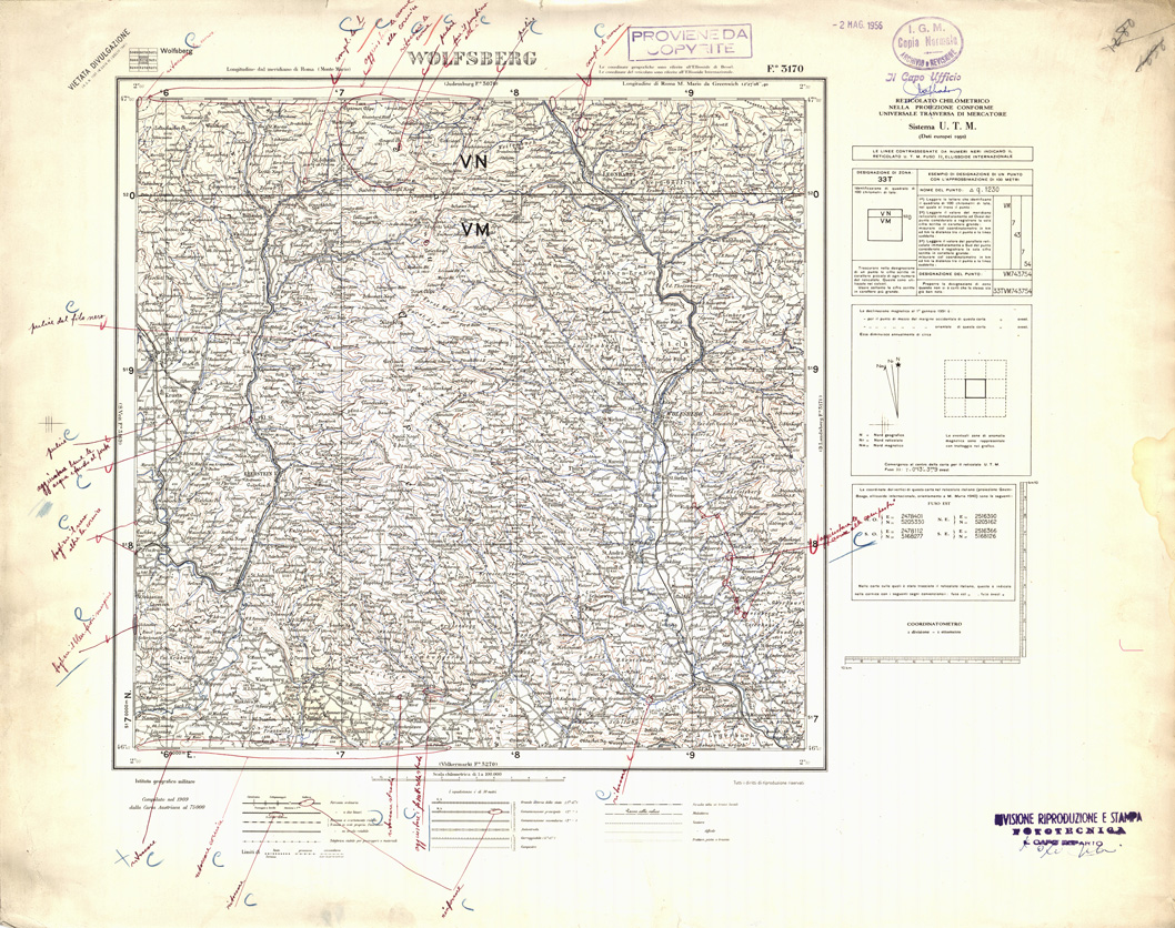 (N:32387) FOGLI OLTRE FRONTIERA - FOGLIO 3170 WOLFSBERG (SE006690) Carte e stampe antiche: riproduzione a colori su carta (formato A1)