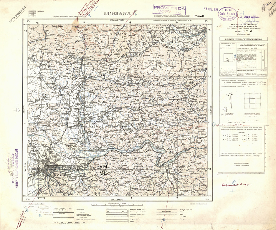 (N:32397) FOGLI OLTRE FRONTIERA - FOGLIO 3370 LUBIANA (SE006700) Carte e stampe antiche: riproduzione a colori su carta (formato A1)