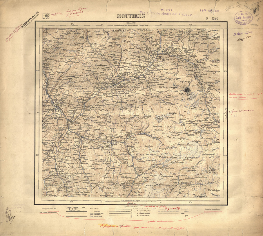 (N:32405) FOGLI OLTRE FRONTIERA - FOGLIO 3554 MOUTIERS (SE006708) Carte e stampe antiche: riproduzione a colori su carta (formato A1)