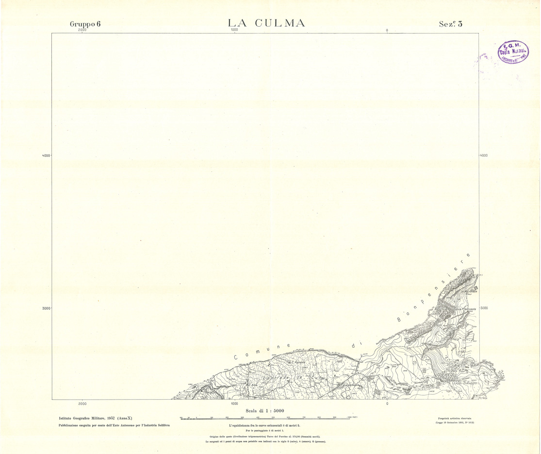 (N:32799) MINIERE SOLFIFERE DELLA SICILIA GRUPPO 6 SEZ 3 LA CULMA (SE006756) Carte e stampe antiche: riproduzione a colori su carta (formato A1)