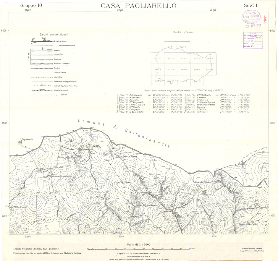 (N:32826) MINIERE SOLFIFERE DELLA SICILIA GRUPPO 10 SEZ 1 CASA PAGLIARELLO (SE006786) Carte e stampe antiche: riproduzione a colori su carta (formato A1)