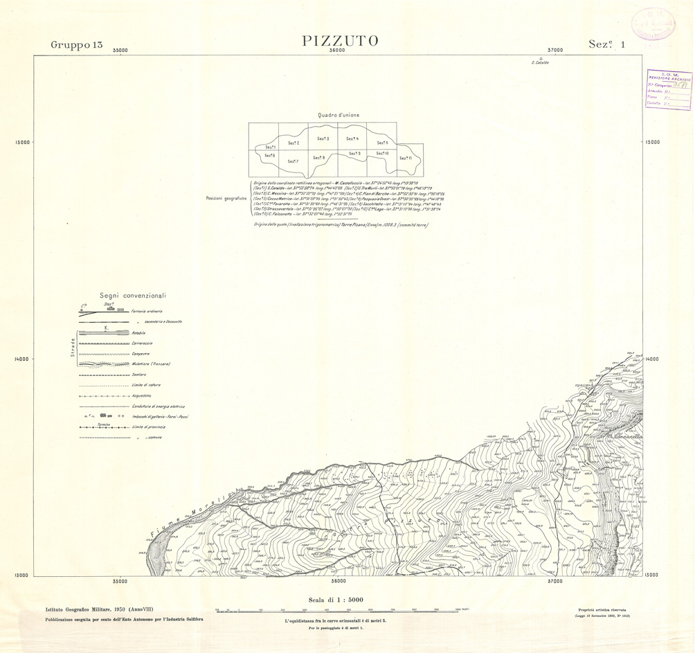(N:32860) MINIERE SOLFIFERE DELLA SICILIA GRUPPO 13 SEZ 1 PIZZUTO (SE006818) Carte e stampe antiche: riproduzione a colori su carta (formato A1)