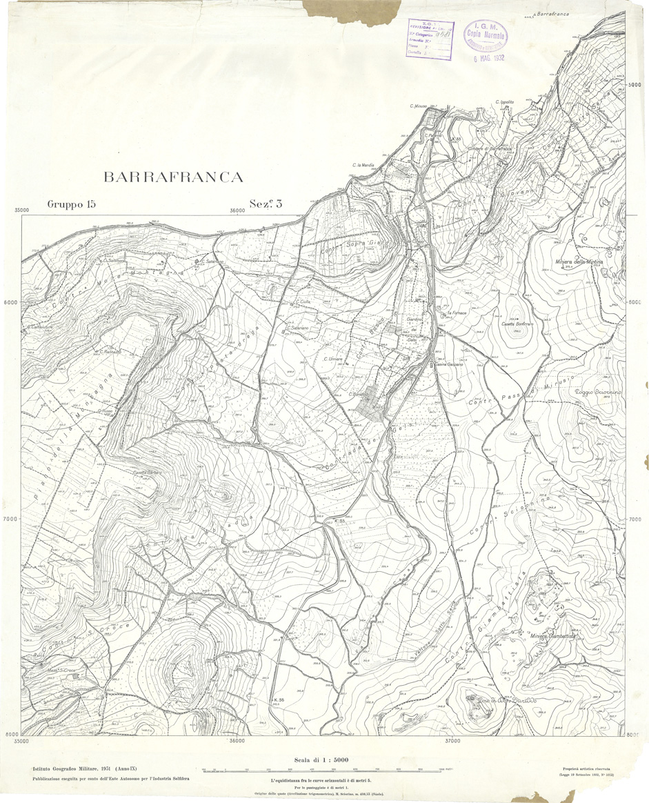 (N:32884) MINIERE SOLFIFERE DELLA SICILIA GRUPPO 15 SEZ 3 BARRAFRANCA (SE006839) Carte e stampe antiche: riproduzione a colori su carta (formato A1)